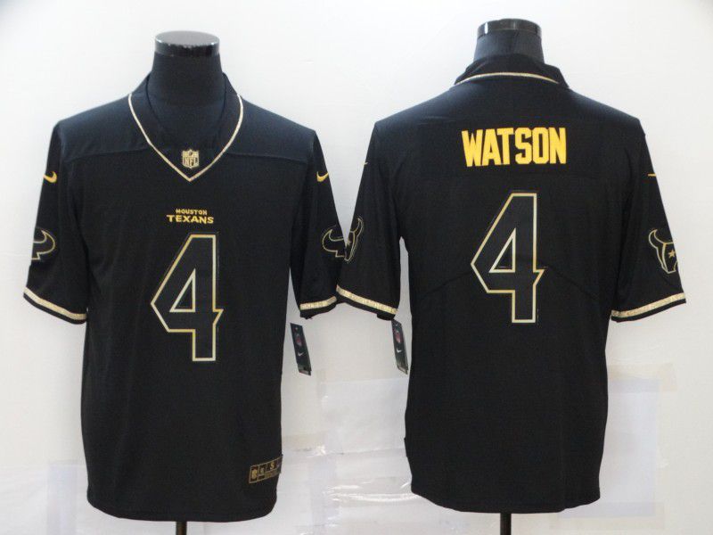 Men Houston Texans 4 Watson Black Retro gold lettering 2020 Nike NFL Jersey